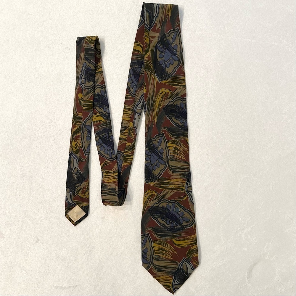 Vintage Pierre Balmain 100% Silk Neck Tie Italy Multicolor Paint Print Abstract
